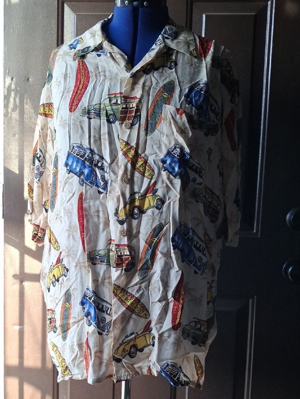 Mens Cream Surf & VW Cars Button-Up Shirt Hawaiin